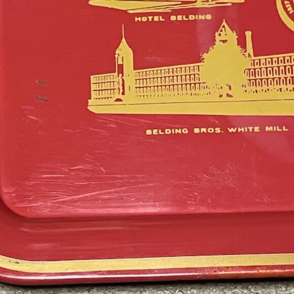 VTG Belding Michigan Centennial Metal Tray 1857-1957 - Red & Gold - Picture 6 of 11